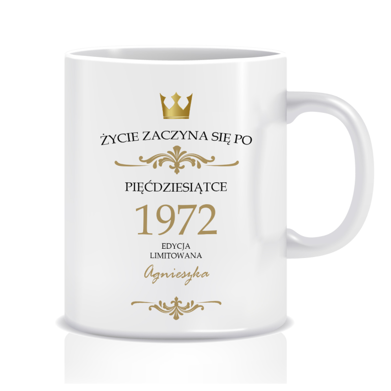 Kubek z grafiką 50 urodziny (rocznik, życie zaczyna się po)