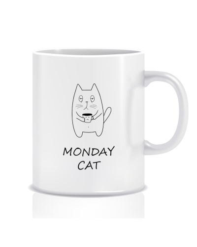 Kubek z grafiką dla kociarza (monday cat)