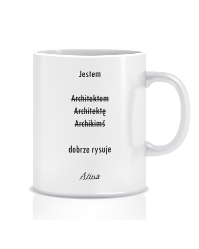 Kubek z grafiką dla architekta (imię, dobrze rysuje)