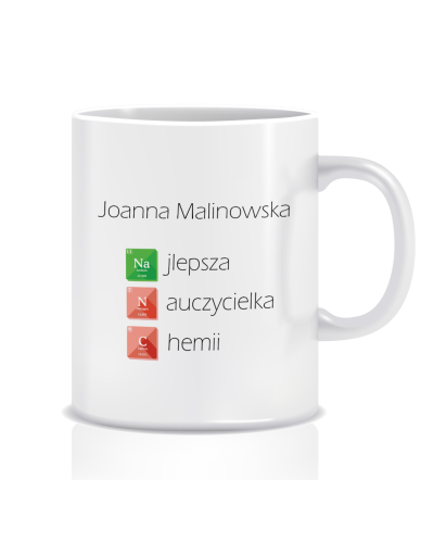 Kubek z grafiką dla nauczycielki chemii (imię, chemik)
