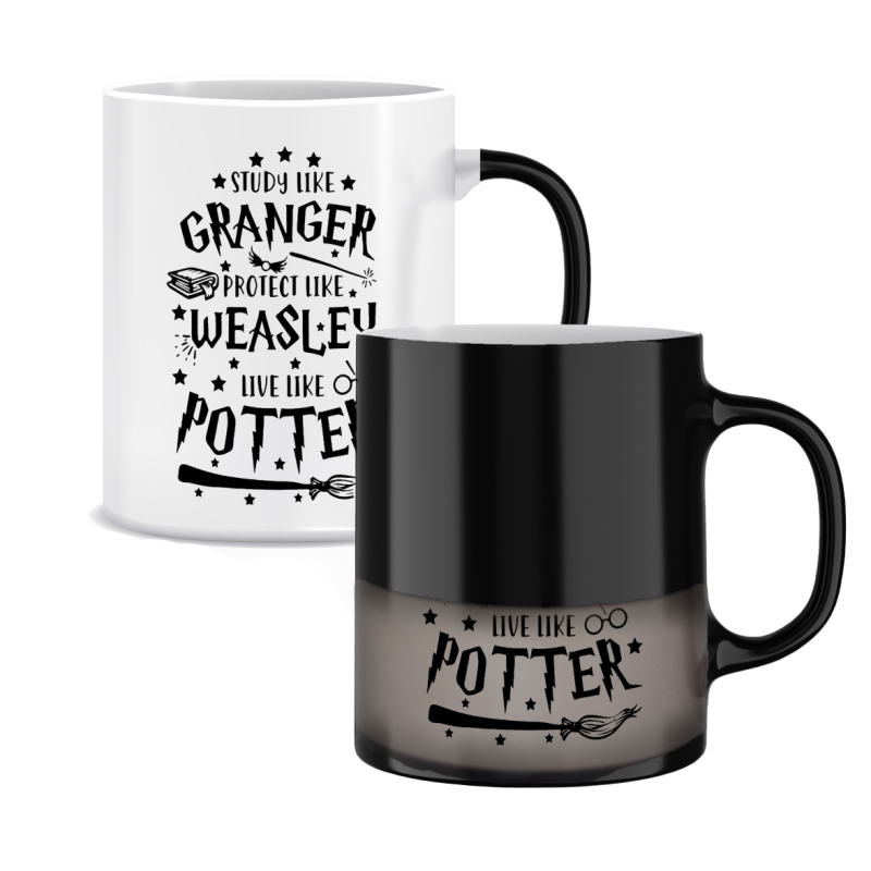 Kubek magiczny biało-czarny Harry Potter (Granger, Weasley, Potter)