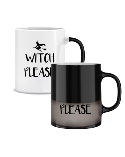 Kubek magiczny biało-czarny halloween (witch please)