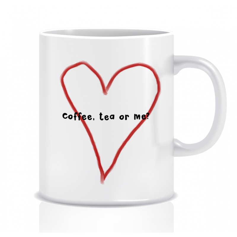 Kubek z grafiką serce (coffee, tea, me)