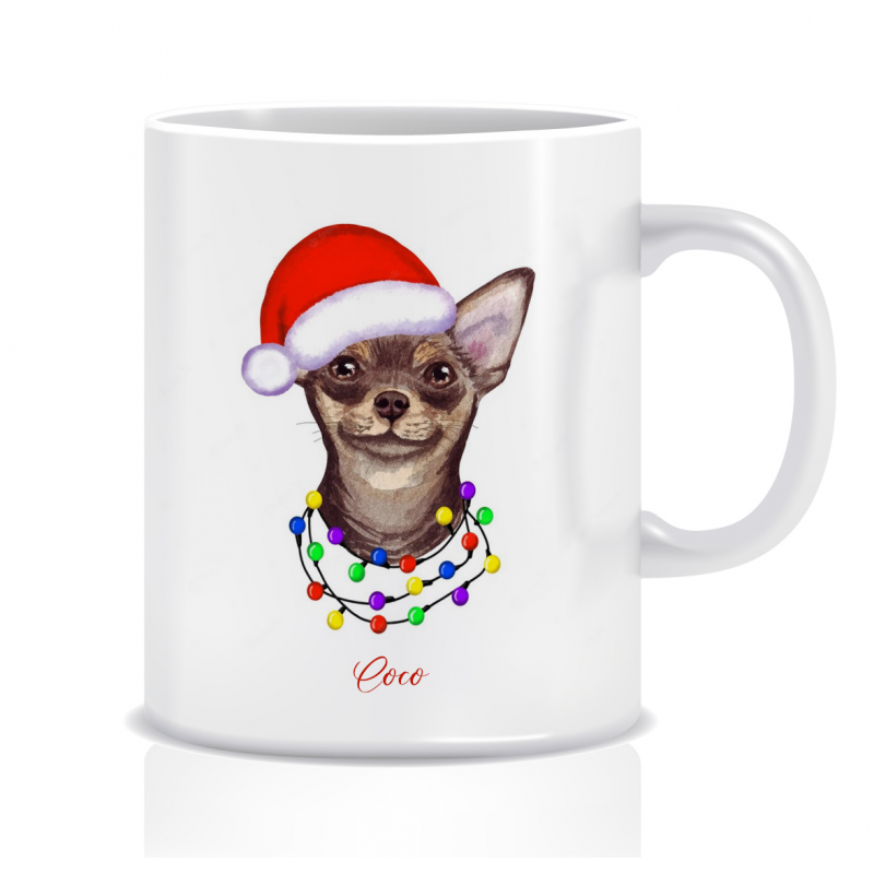 Kubek z grafiką Chihuahua Boże Narodzenie (imię, świąteczny)