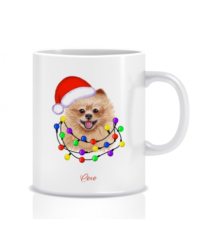 Kubek z grafiką Pomeranian Boże Narodzenie (imię, świąteczny)