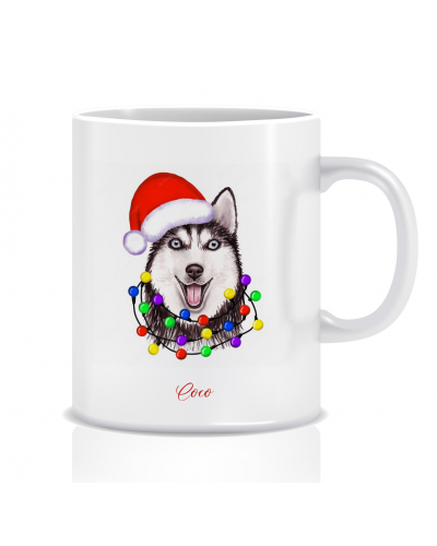 Kubek z grafiką Husky Boże Narodzenie (imię, świąteczny)