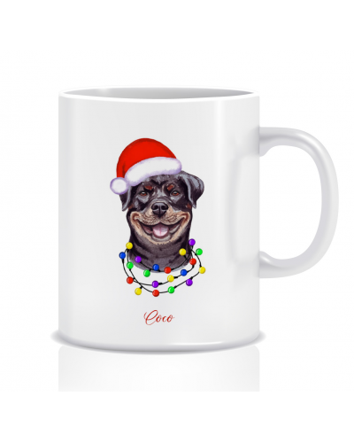 Kubek z grafiką Rottweiler Boże Narodzenie (imię, świąteczny)