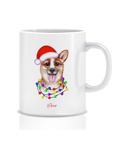 Kubek z grafiką Welsh corgi Boże Narodzenie (imię, świąteczny)