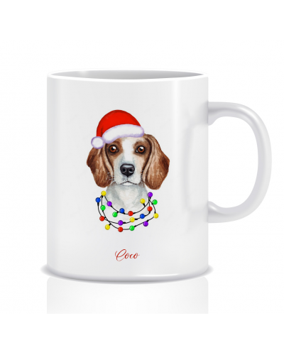 Kubek z grafiką Beagle Boże Narodzenie (imię, świąteczny)