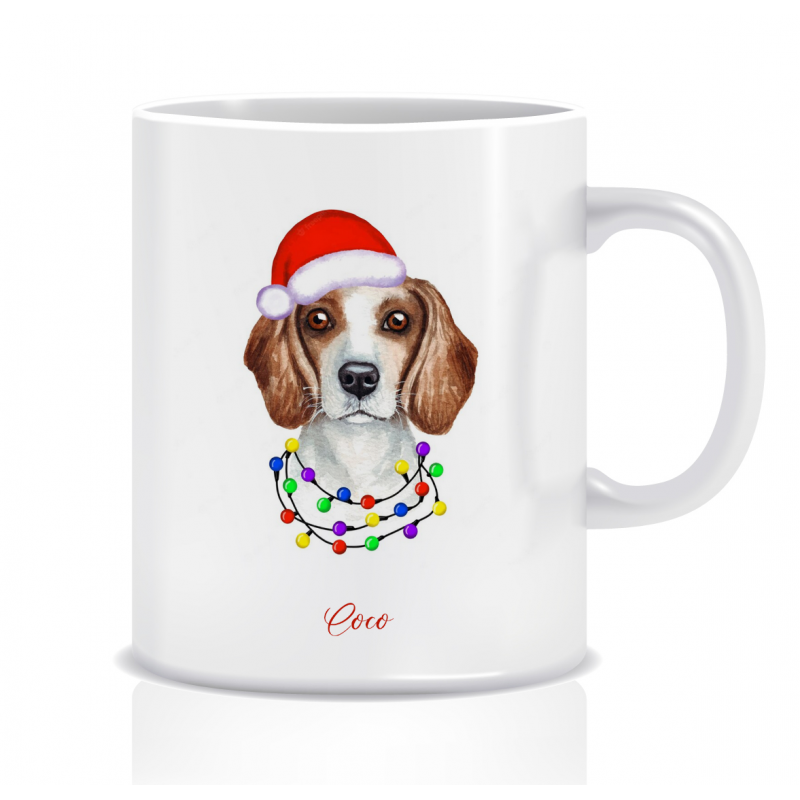 Kubek z grafiką Beagle Boże Narodzenie (imię, świąteczny)