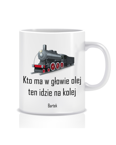 Kubek z grafiką dla kolejarza (imię, olej kolej)