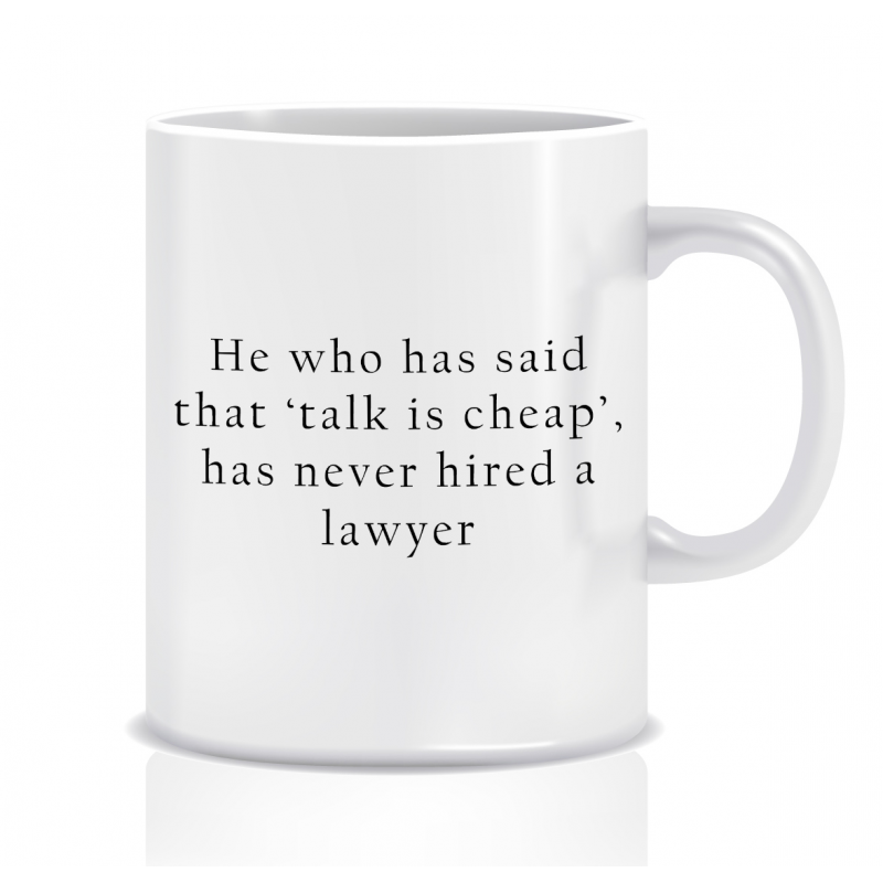 Kubek z grafiką dla prawnika (talk is cheap)