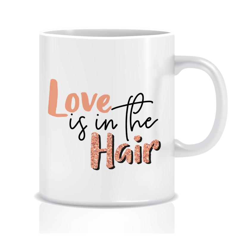 Kubek z grafiką dla fryzjera (love is in the hair)